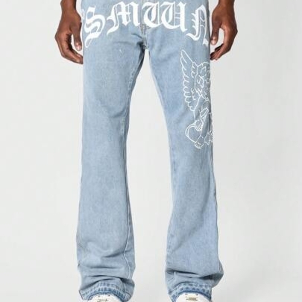 Blue Relaxed Fit Jeans with Graphics